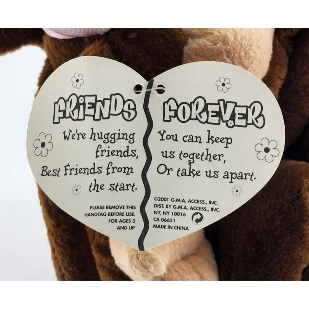 Vtg Y2K 2001 Floppy Friends Best Friends Forever Monkey Plush Duo Angel/Princess
